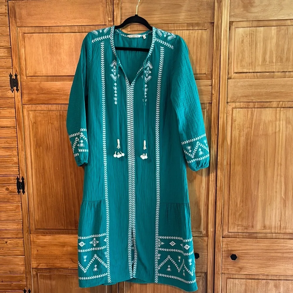 Soft Surroundings Teal and White Midi Dress - Picture 1 of 13
